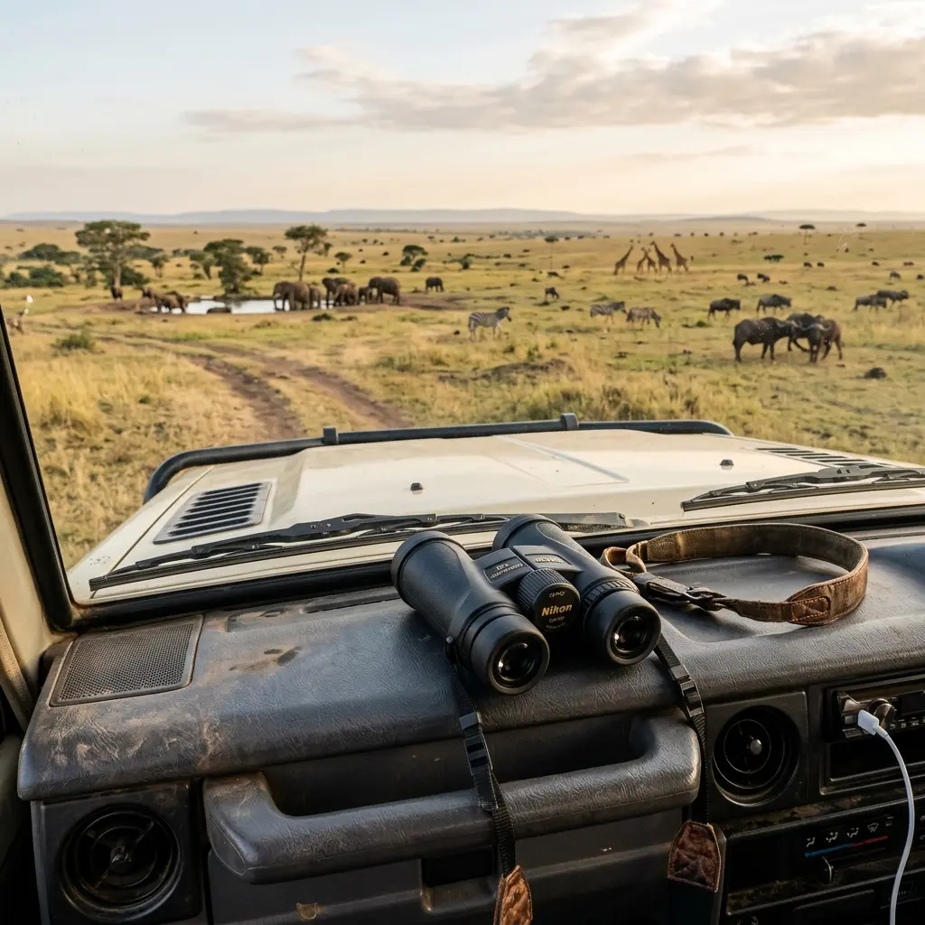 High-power binoculars provided for wildlife spotting in Minneriya