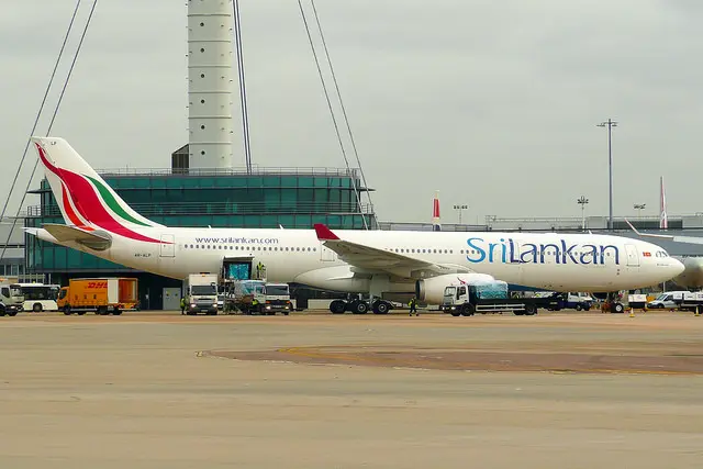 Arrival flight landing at Bandaranaike Airport Colombo